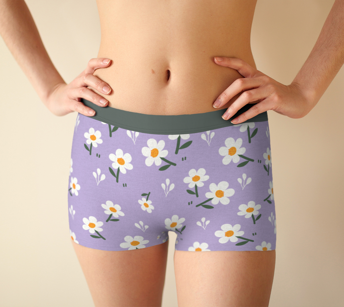 Boy Shorts Underwear Panties for Women Daisy Purple Boxer