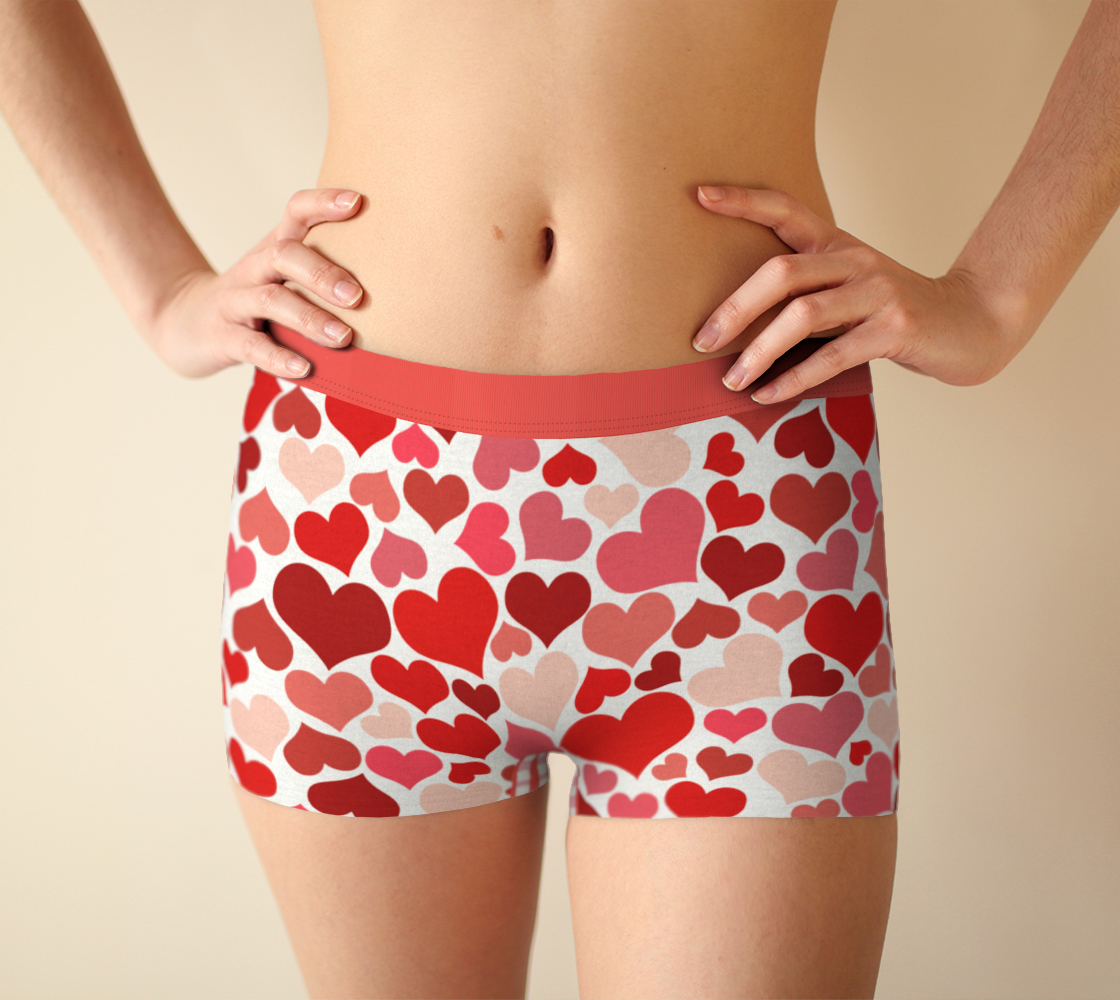 Boy Shorts Underwear Panties for Women Hearts Pink and Red Love
