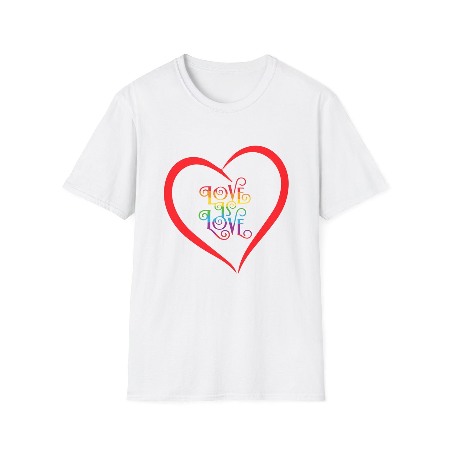 Rainbow Love is Love Heart Unisex Softstyle T-Shirt Pride