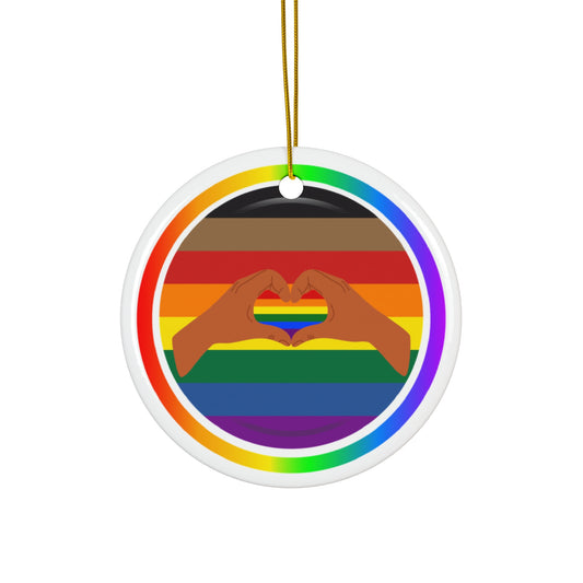 Ceramic Ornament, Rainbow Flag with Heart Hands