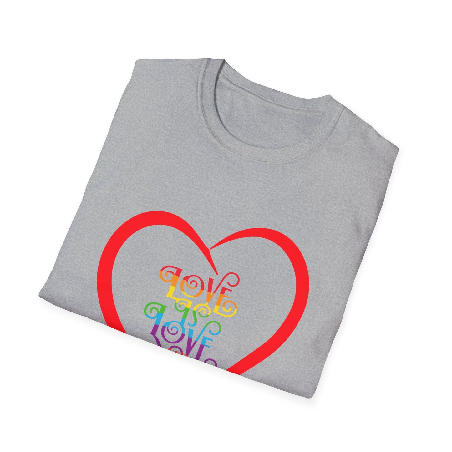 Rainbow Love is Love Heart Unisex Softstyle T-Shirt Pride