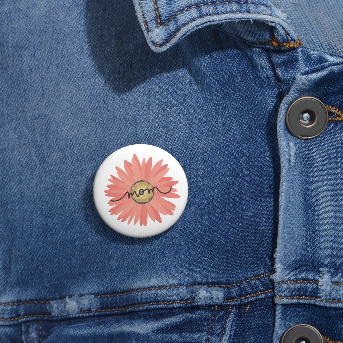 Buttons Pin Mom Pink Flower