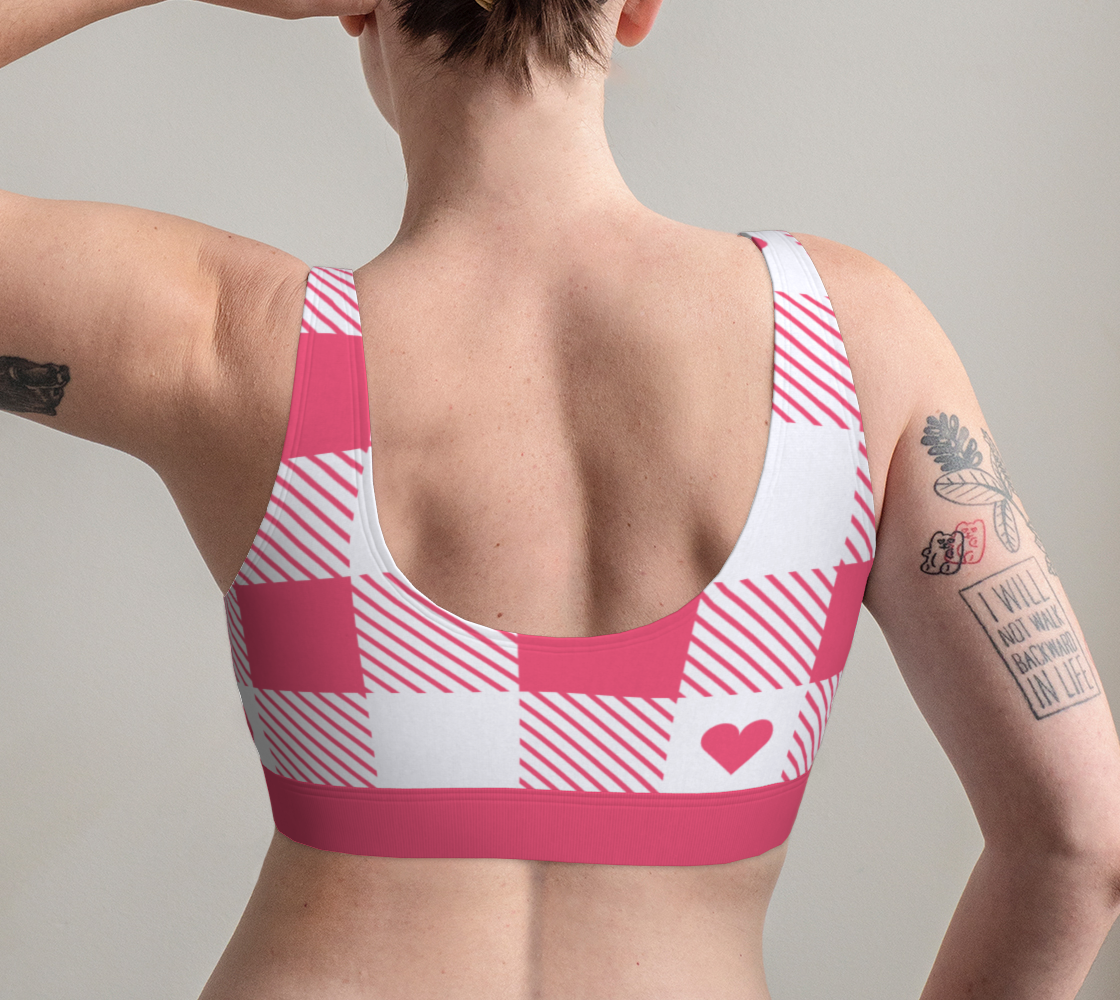 Sports Bra For Women Comfortable Pink Plaid Hearts Love