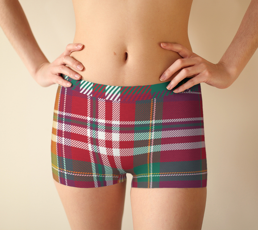 Boy Shorts Underwear Panties for Women Plaid Burgandy Green