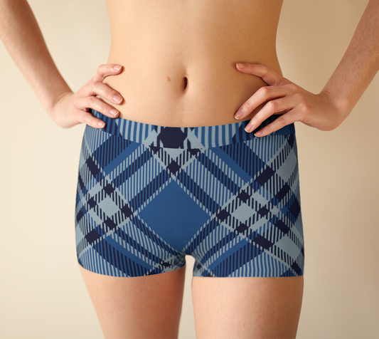 Boy Shorts Underwear Panties for Women Dark Blue /Light Blue Plaid