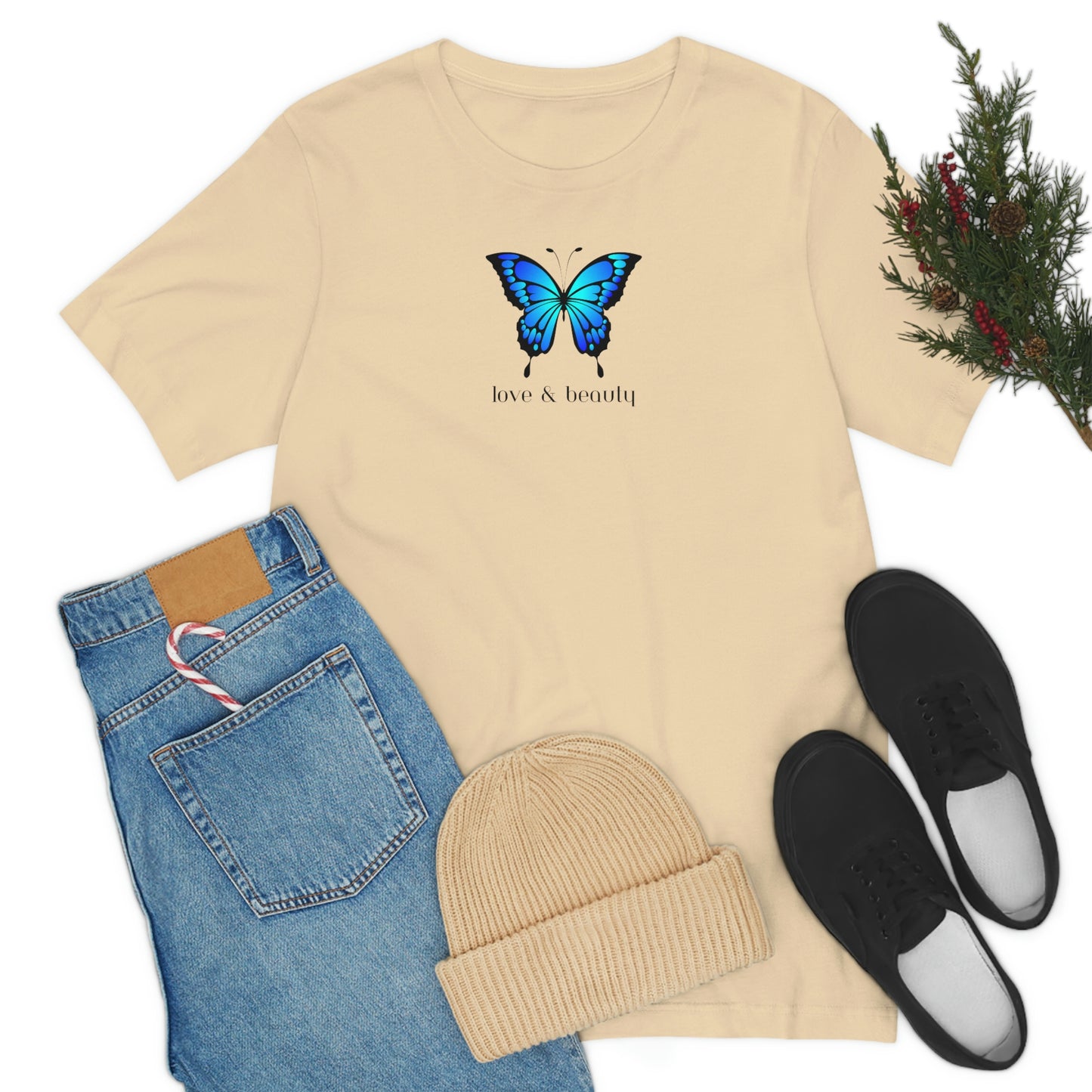 T-Shirt Bella + Canva Love Beauty Butterfly  Unisex Jersey Short Sleeve Tee Gift for Her Womens Girls