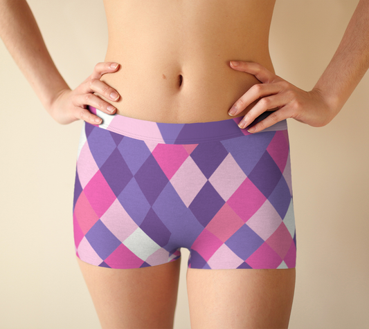 Boy Shorts Underwear Panties for Women Purple Diamonds