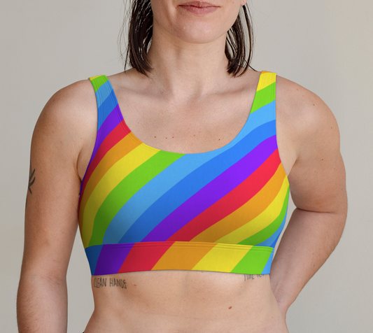 Sports Bra For Women Comfortable Diagonal Rainbow Stripes