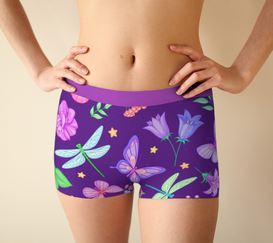 Boy Shorts Underwear Panties for Women Dragonfly Butterfly Purple