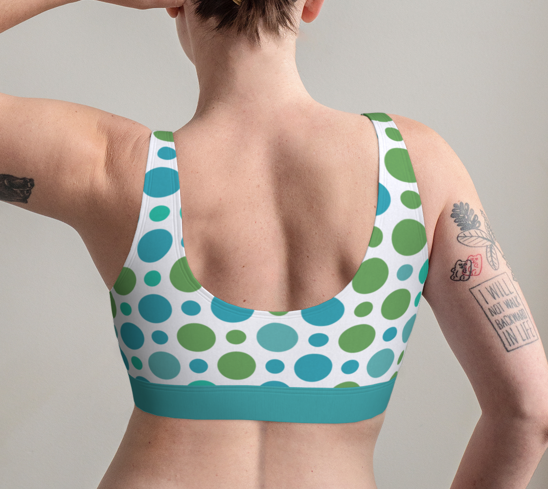 Sports Bra For Women Comfortable Light Blue Green Dots