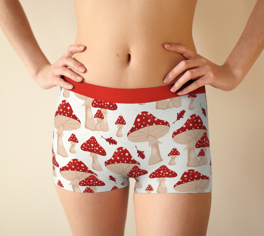 Boy Shorts Underwear Panties for Women Mushrooms Red