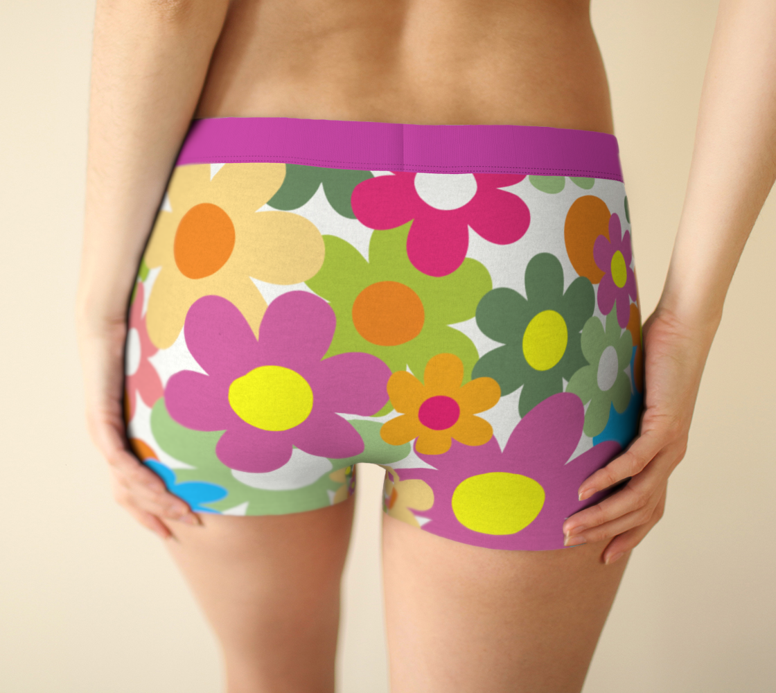 Boyshorts Womens Panties Underwear 60'S Style Flowers