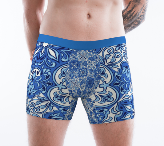 Boxer Briefs Underwear For Men Comfortable Blue Tiles Mosaic Portugese Mexican