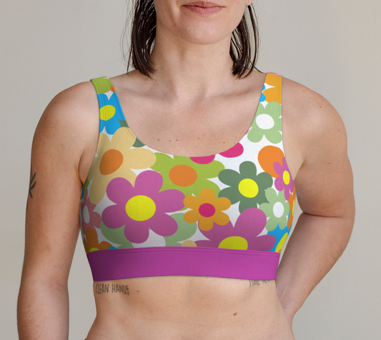 Sports Bra For Women Comfortable 60'S style Flowers