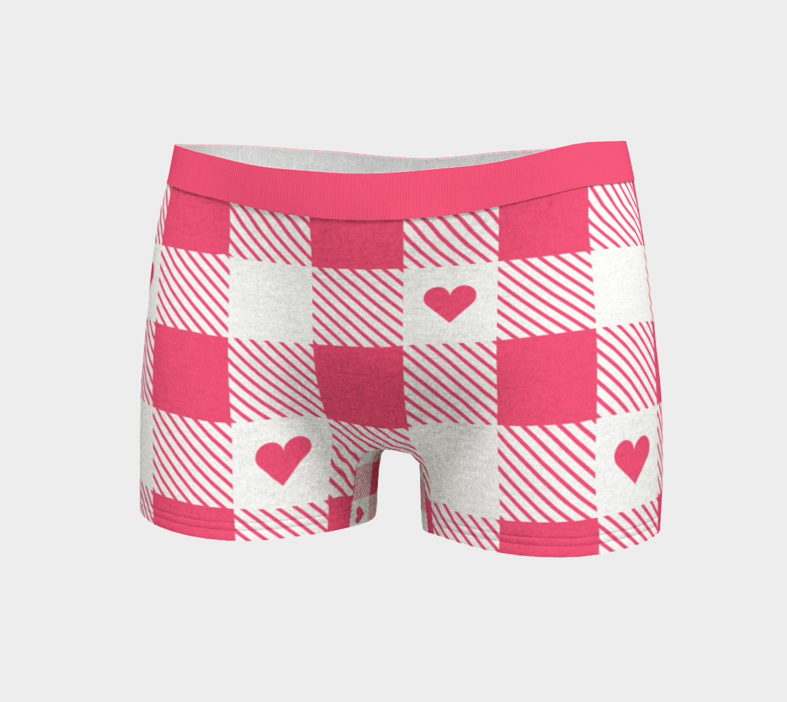 Boy Shorts Underwear Panties for Women Pink Plaid with Hearts
