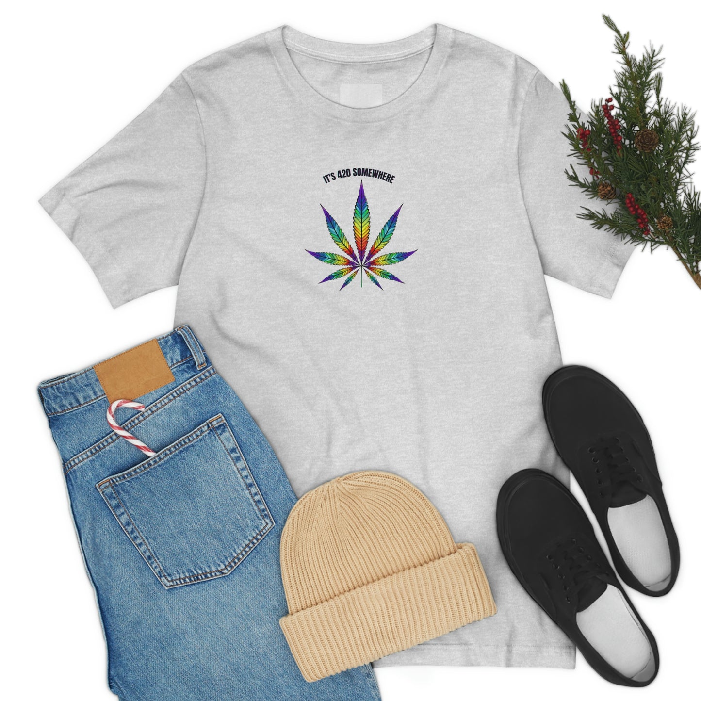 T-Shirt Bella + Canva It's 420 Somewhere Unisex Jersey Short Sleeve Tee Retro Weed Cannabis