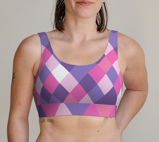 Sports Bra For Women Comfortable Purple Diamond Pattern