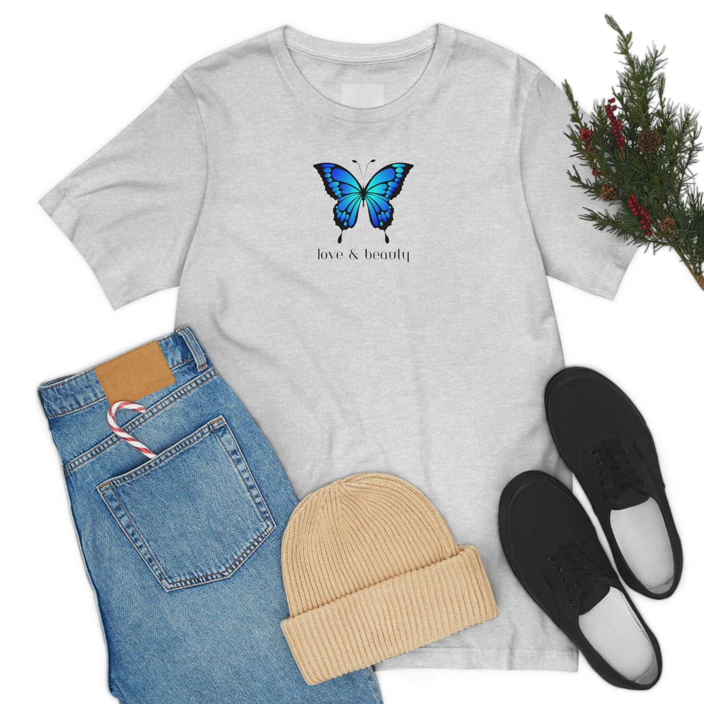 T-Shirt Bella + Canva Love Beauty Butterfly  Unisex Jersey Short Sleeve Tee Gift for Her Womens Girls