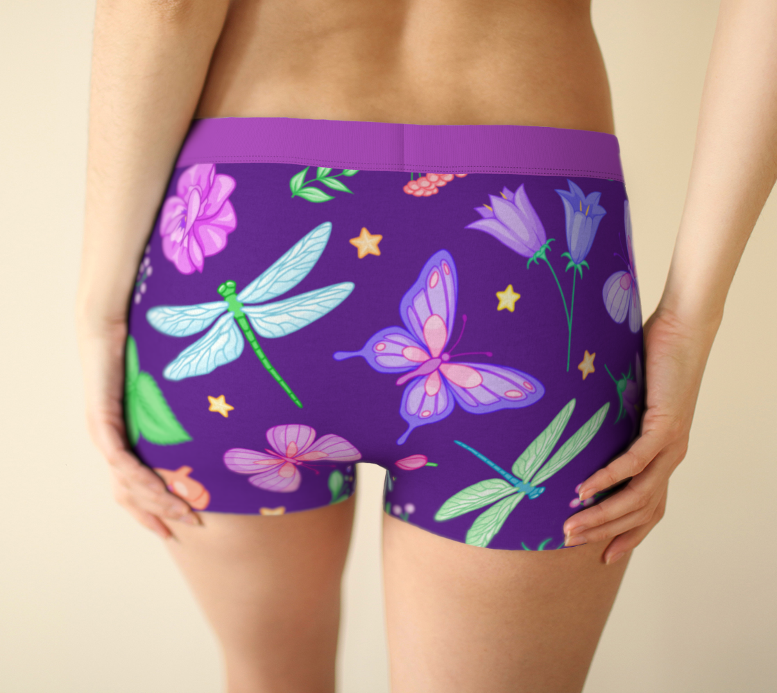 Boy Shorts Underwear Panties for Women Dragonfly Butterfly Purple