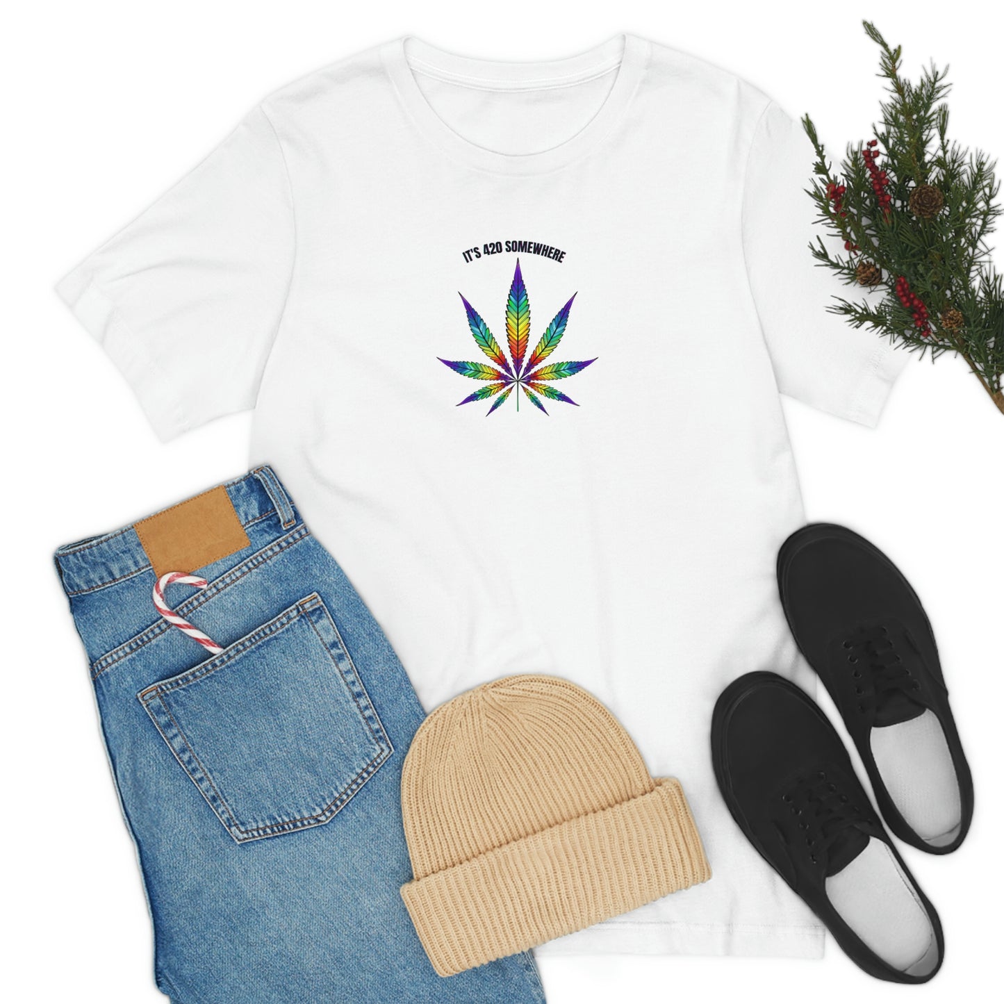 T-Shirt Bella + Canva It's 420 Somewhere Unisex Jersey Short Sleeve Tee Retro Weed Cannabis