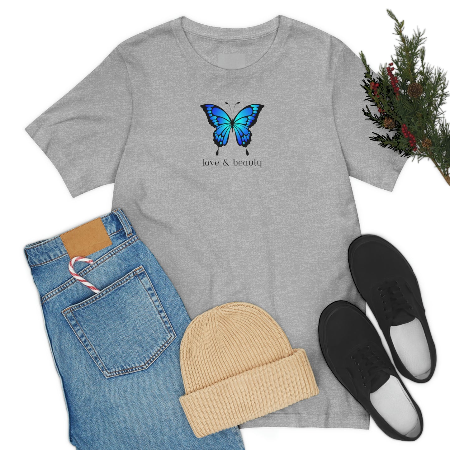 T-Shirt Bella + Canva Love Beauty Butterfly  Unisex Jersey Short Sleeve Tee Gift for Her Womens Girls