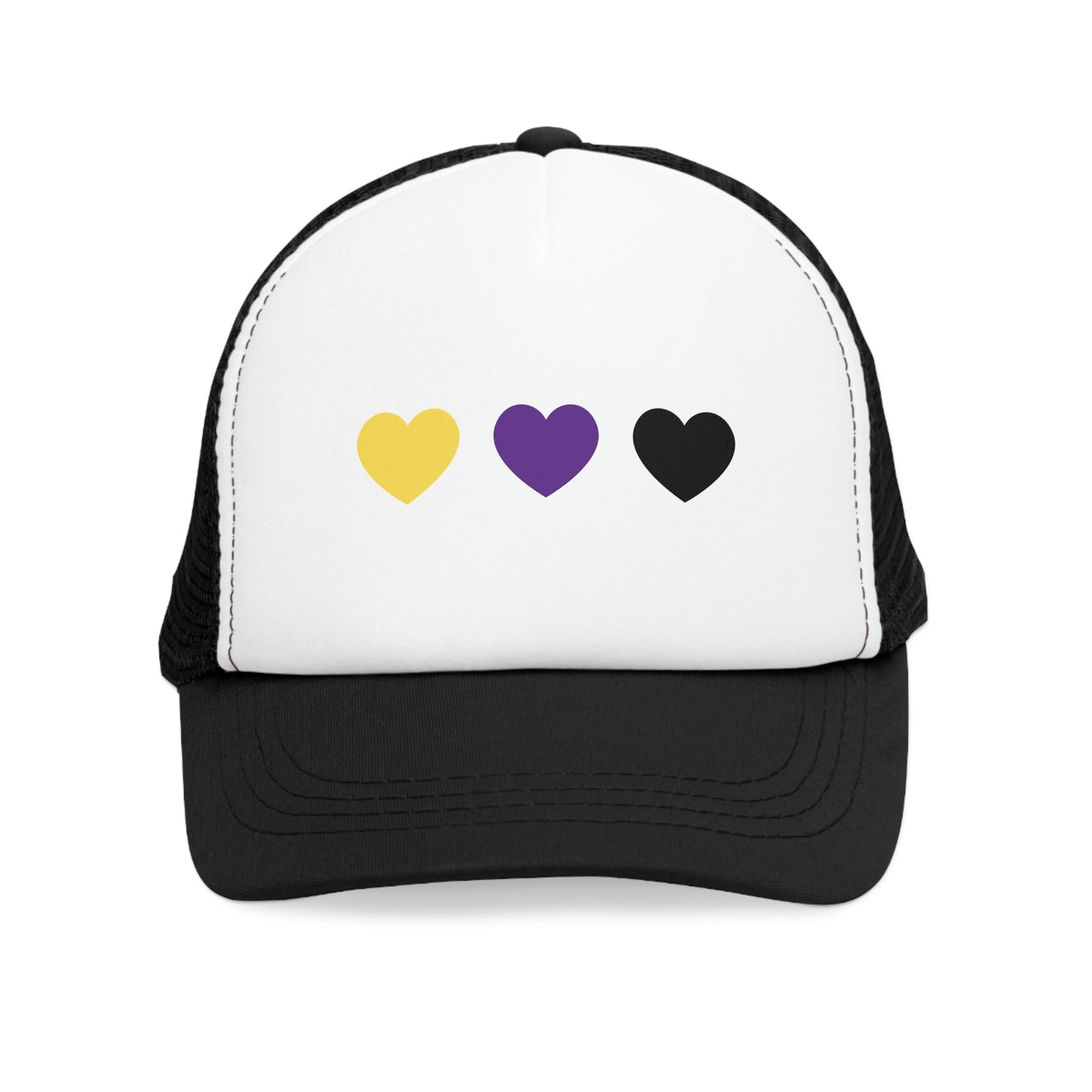 Trucker Hat Unisex Hearts Yellow Purple Black Non Binary Colors