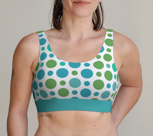 Sports Bra For Women Comfortable Light Blue Green Dots