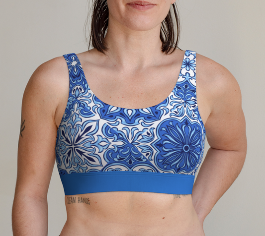 Sports Bra For Women Comfortable Blue Tiles Mosaic Portugese Mexican