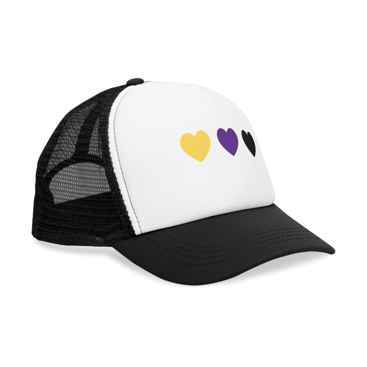 Trucker Hat Unisex Hearts Yellow Purple Black Non Binary Colors