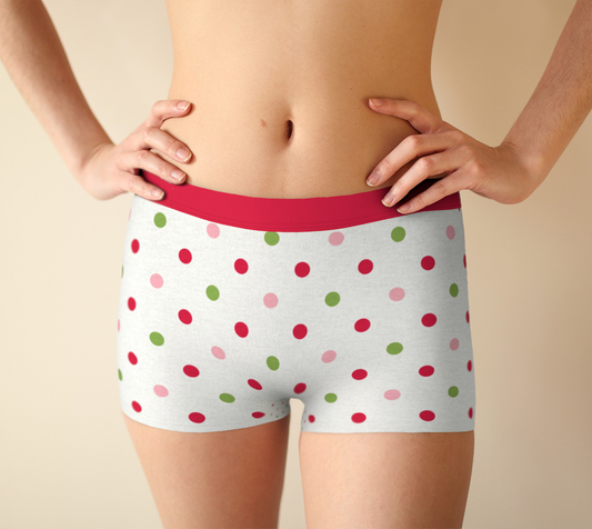 Boy Shorts Underwear Panties for Women Red Green Pink Dots