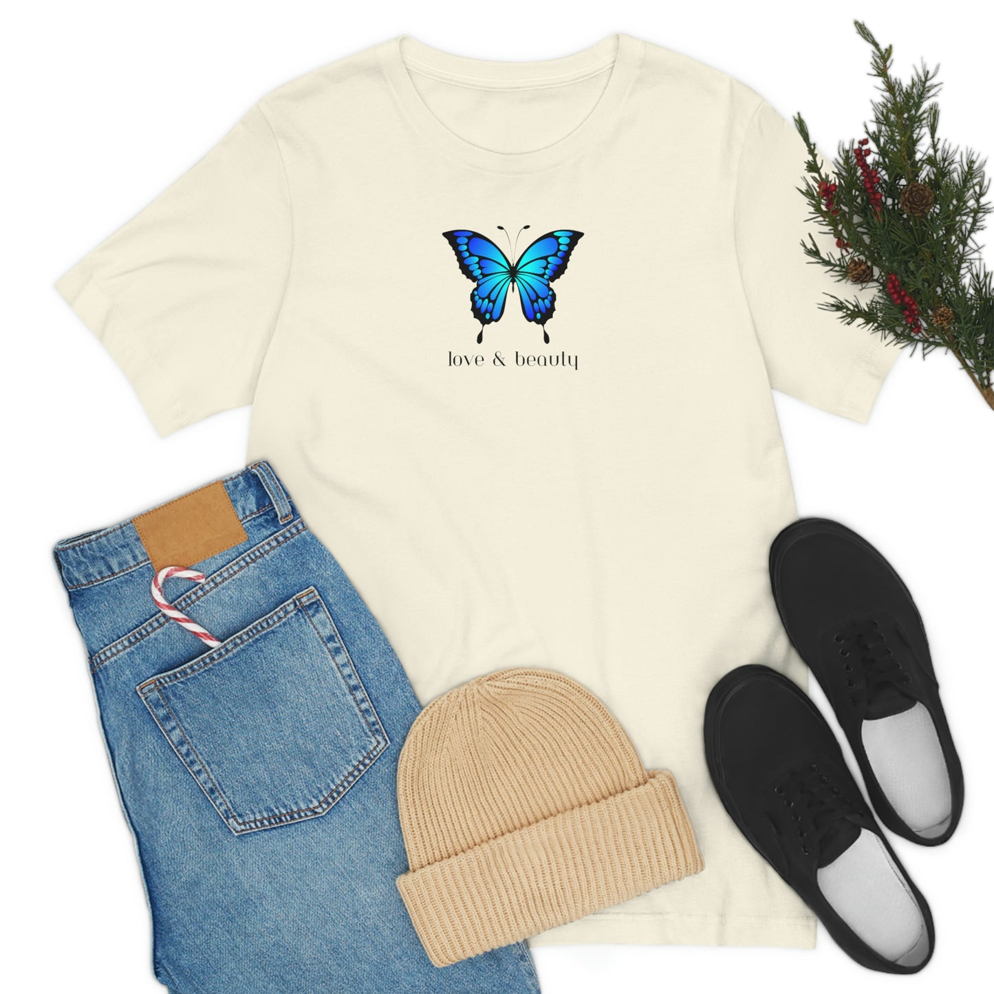 T-Shirt Bella + Canva Love Beauty Butterfly  Unisex Jersey Short Sleeve Tee Gift for Her Womens Girls